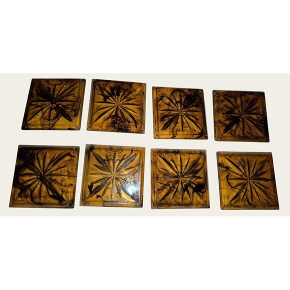 Vintage Amber Lucite Duracite Coasters Set Of 8 With Box Mcm - Picture 1 of 10
